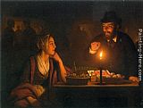 Light Canvas Paintings - A Market Scene by Candle Light